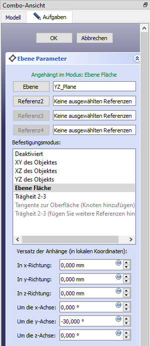 Screenshot Parametermaske für Bezugsebenen