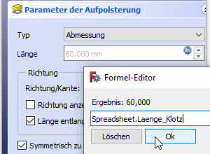Screenshot Extrusion Längeneingabe