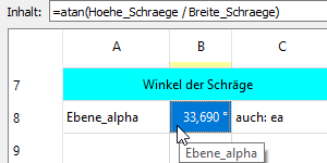 Screenshot Formel mit Arctan