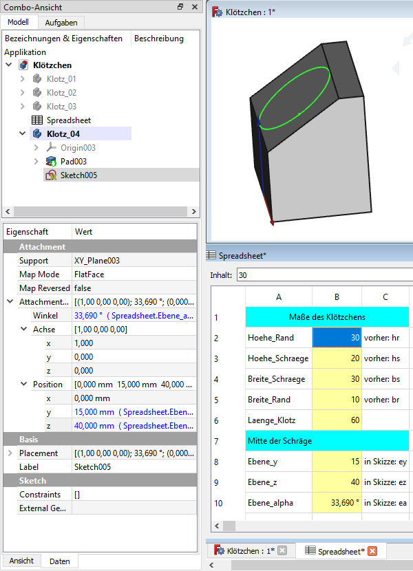 Screenshot Skizze mit Parametern