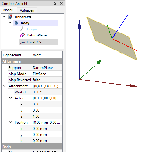 Screenshot lokales Koordinatensystem einer Bezugsebene