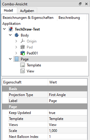 Screenshot der Baumansicht und der Eigenschaften von Page
