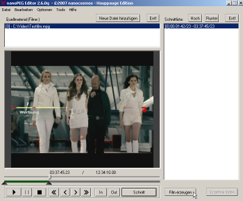 Screenshot:Video schneiden mit nanoPEG